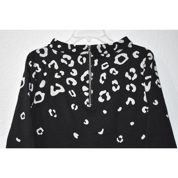 Talbots Small Sweater Abstract Soft Stretch Back Zip Comfy Black White 3/4 Slv - Picture 8 of 16